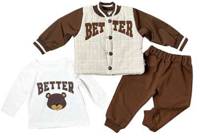 3 részes babaruha szett kabáttal - Divatos Maci Méret: 74 (6-9hó)