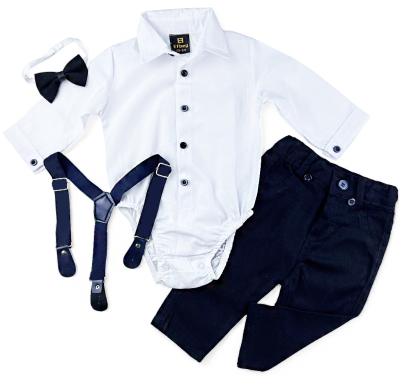 4részes elegáns fiús babaruha szett- Divat, klasszikus sötétkék Méret: 74 (6-9hó)