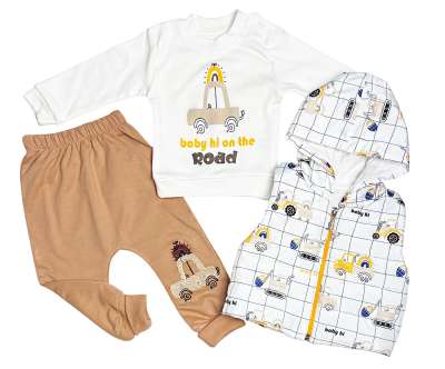 3részes babaruha szett mellénnyel- Autó Méret: 68 (4-6hó)