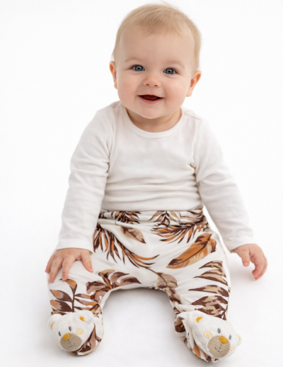 Lábfejes pamut nadrág-3D Maci Méret: 3-6 hónap