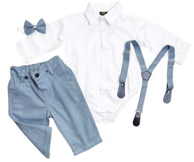 4 darabos babaszett – Divatos, szürkéskék Méret: 86 (12-18hó)