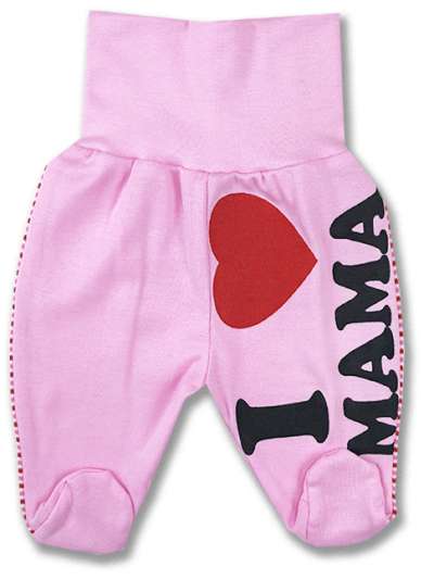 lábfejes pamut baba nadrág - Mama, rózsaszín Méret: 56 (0-2hó)