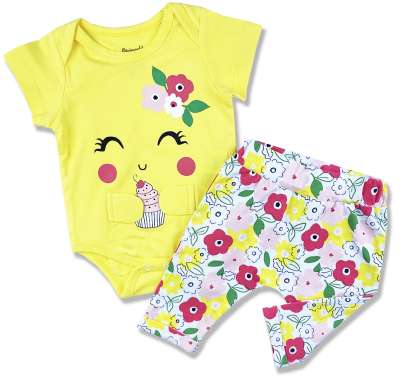 2részes kislány babaruha- Virágok Méret: 80-86