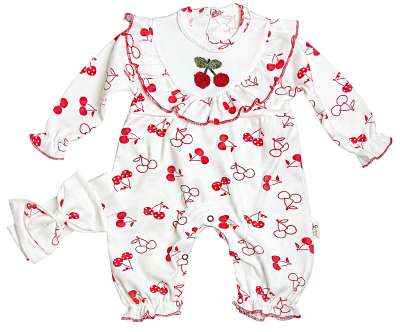 Baba szett – overál + sapka, Cseresznye Méret: 80 (9-12hó)