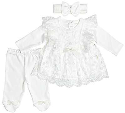 3 részes elegáns babaszett – Kis Angyal, fehér Méret: 56 (0-2hó)