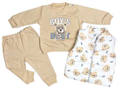 3-részes babaruha szett- Maci, bézs Méret: 80 (9-12hó)