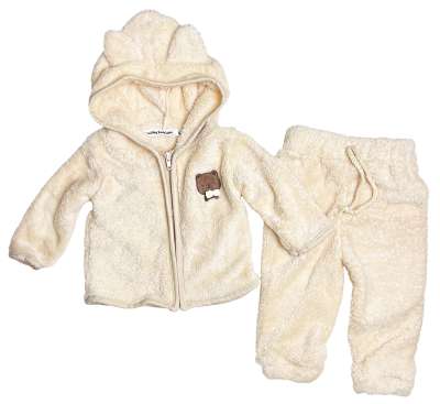 Polár szett babáknak – Mackó mintával, krém színben Méret: 92 (18-24hó)