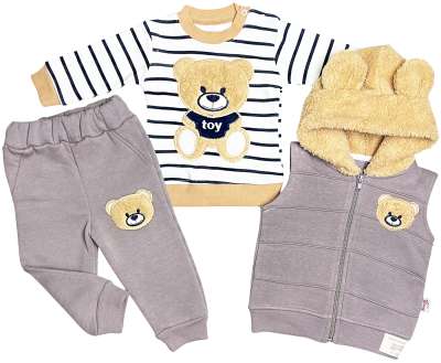 3 részes baba- és gyerekszett – Teddy, szürke Méret: 80 (9-12hó)
