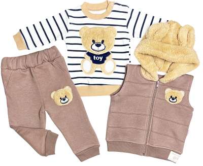 3 részes baba- és gyerekszett – Teddy, barna Méret: 80 (9-12hó)