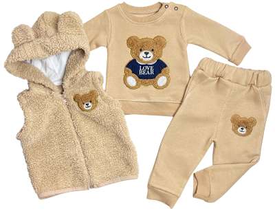 3 részes baba szett – TEDDY polár, bézs Méret: 80 (9-12hó)
