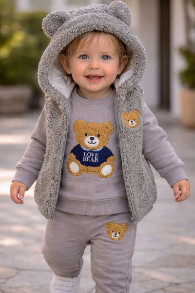 3 részes baba szett – TEDDY polár, szürke Méret: 74 (6-9hó)