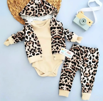 3részes babaruha szett - Lány leopard Méret: 74 (6-9hó)