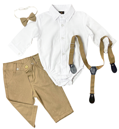 4részes elegáns fiús babaruha szett- Divat, barna Méret: 86 (12-18hó)