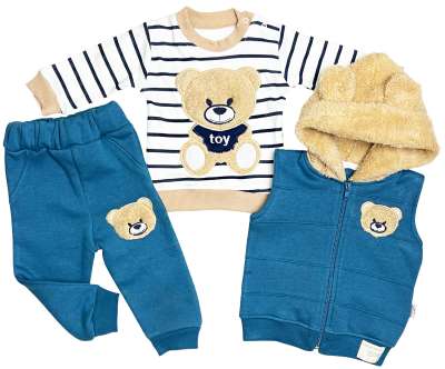3részes szett- Teddy, olajkék Méret: 80 (9-12hó)