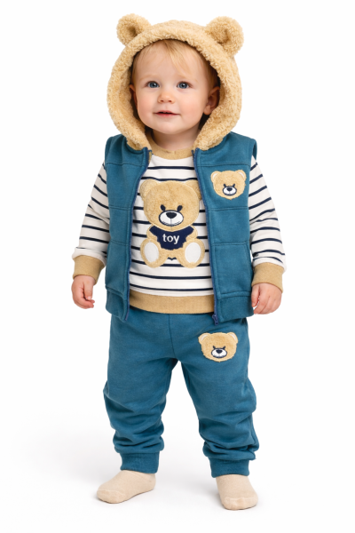 3részes szett- Teddy, olajkék Méret: 80 (9-12hó)