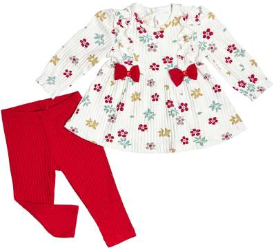 2 részes baba szett – Virágok, piros Méret: 86 (12-18hó)