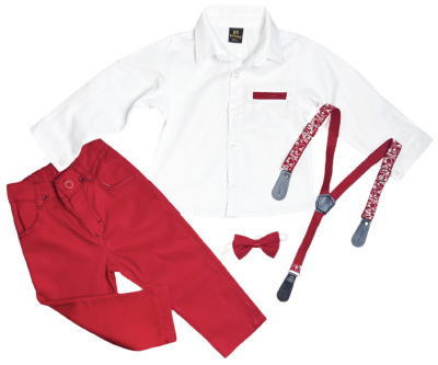 4részes elegáns fiús gyerekruha szett- Divat, piros Méret: 86-92