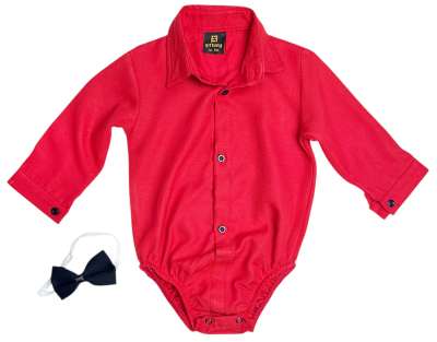 Ünnepi babaszett – ing csokornyakkendővel, piros Méret: 92 (18-24hó)