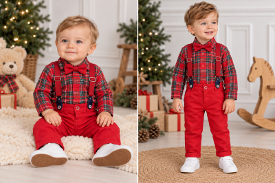 4részes elegáns fiús babaruha szett- Divat, (piros) Méret: 86 (12-18hó)