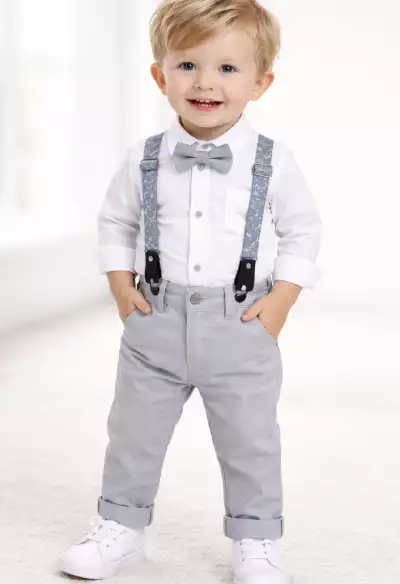 4részes elegáns fiús babaruha szett- Divat, szürke Méret: 80 (9-12hó)