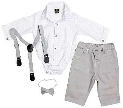 4részes elegáns fiús babaruha szett- Divat, szürke Méret: 68 (4-6hó)