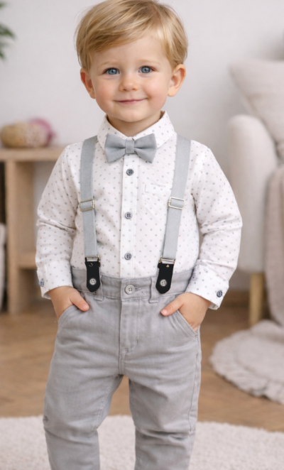 4részes elegáns fiús babaruha szett- Divat, szürke Méret: 80 (9-12hó)