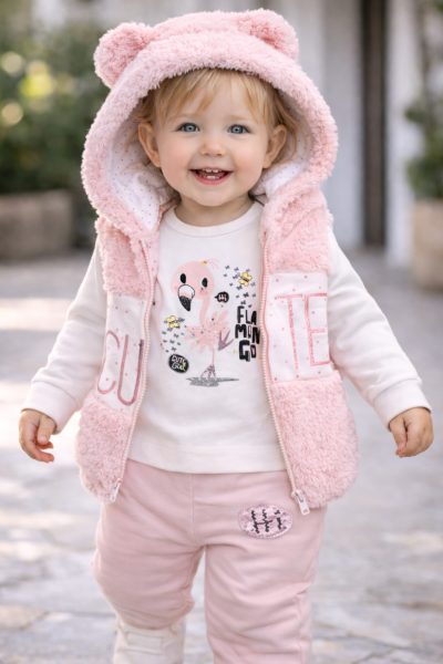 3 dielny set pre bábätká s plyšovou vestičkou-Flamingo Méret: 80 (9-12hó)