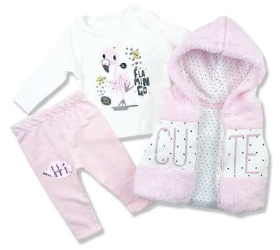 3 dielny set pre bábätká s plyšovou vestičkou-Flamingo Méret: 86 (12-18hó)