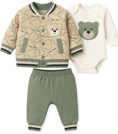 3részes babaruha szett- Maci, zöld Méret: 68-74
