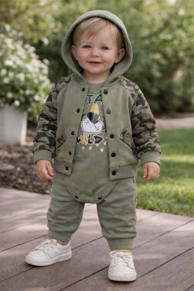 3részes babaruha szett- terepmintás, Oroszlán Méret: 56-62