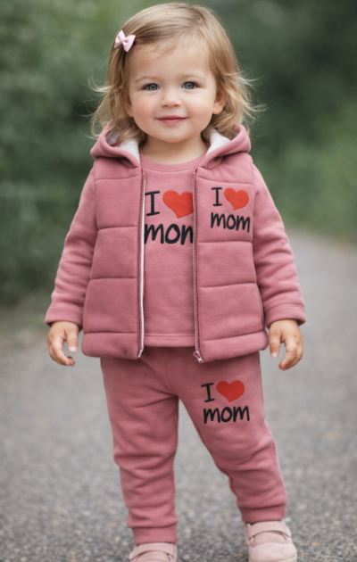 3 részes meleg gyerek szett – Anyuci, rózsaszín Méret: 86 (12-18hó)