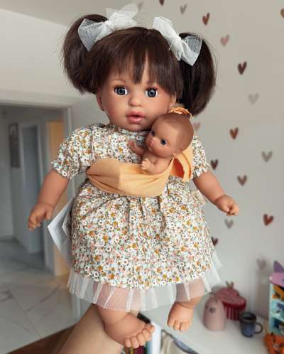 Kézműves spanyol baba - Léna és a kisbabája, 40cm