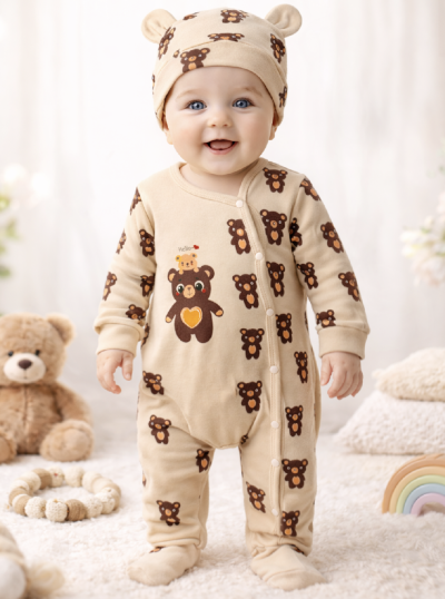 2 részes baba overál- Maci, unixex Méret: 3-6 hónap