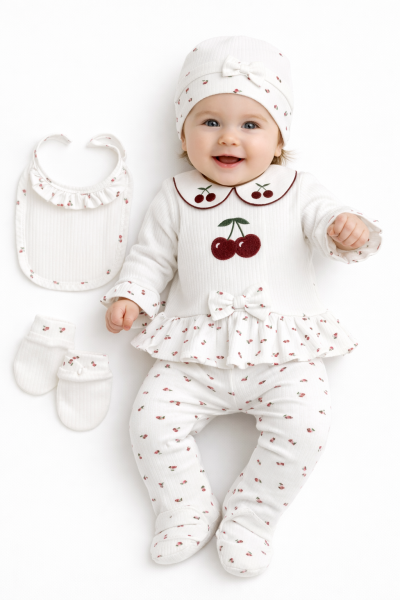 5részes babaruha szett- Cseresznye Méret: 56-62