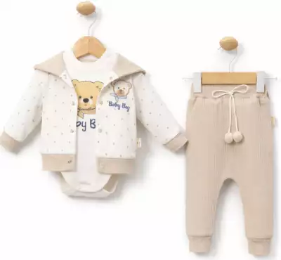 3 részes babaszett – Maci, bézs Méret: 68 (4-6hó)