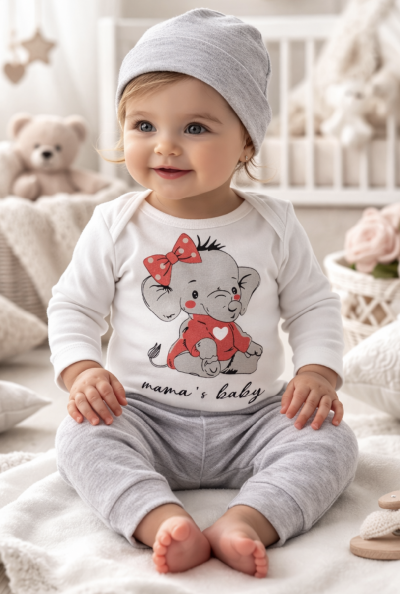 3 részes szett babáknak – Elefánt Méret: 0-3 hónap