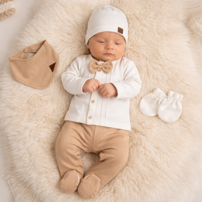 5 részes babaruha szett – Móda (bézs-fehér) Méret: 56-62