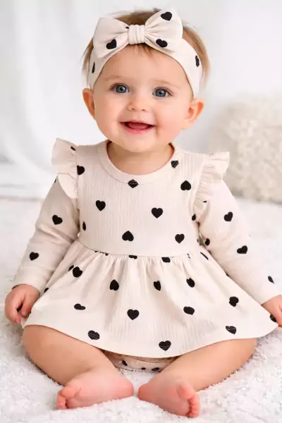 Kétrészes babaszett – Szívecskés, bézs Méret: 9 -12 hónap