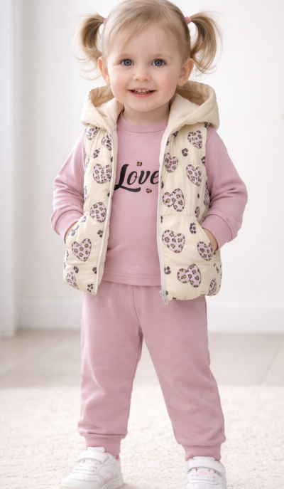 3 részes babaruha szett mellénnyel – Szivecske Méret: 86 (12-18hó)