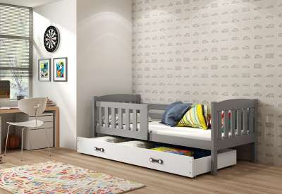 FLORENT P1 gyerekágy + AJÁNDÉK matrac + ágyrács, 80x190 cm, grafit, fehér