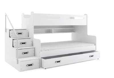 XAVER 3 COLOR emeletes ágy + AJÁNDÉK matrac + ágyrács, 120x200 cm, fehér, fehér