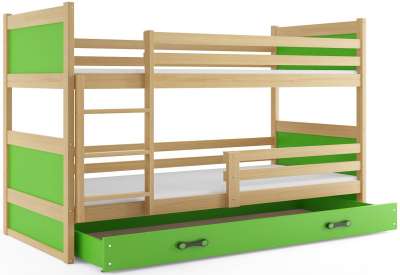 FIONA 2 COLOR emeletes ágy, 80x190 cm, borovifenyő/zöld