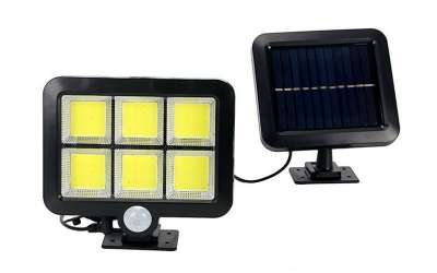 120LED -es / 6 COB LED-es erős fényű napelemes, mozgásérzékelős kültéri fali lámpa, mozgásérzékelőve