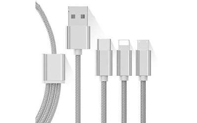 3 az 1-ben megtörhetetlen USB töltő és adatkábel / Micro-USB - USB-C - Lightning