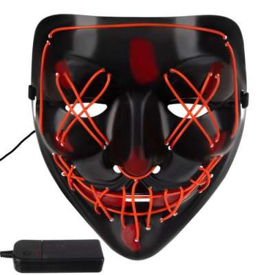 Halloween maszk, Piros LED-ekkel, Fekete