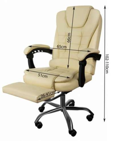 Irodai szék, lábtartóval, forgatható, eko bőr, 65x102 / 110 cm, krémszínű