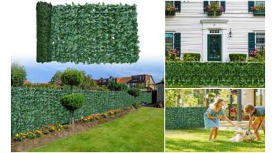 Zöld leveles belátás gátló háló és erkényparaván 300x100cm