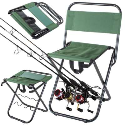 Összecsukható horgász szék bottartóval - zöld