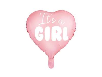 Ez egy lány fólia léggömb babaköszöntő szív rózsaszín 48cm