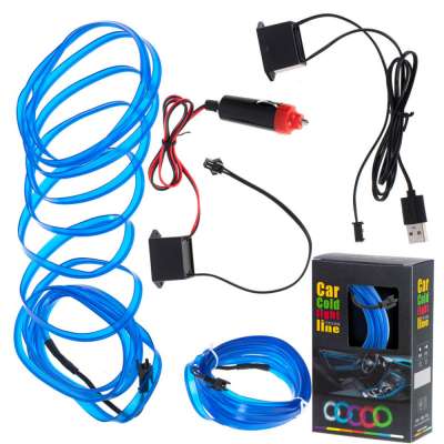 LED környezeti világítás autóhoz / autó USB / 12V szalag 3m kék